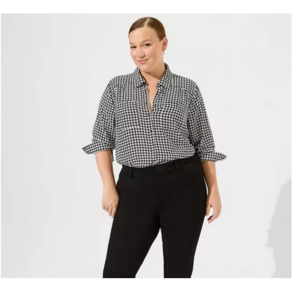 Torrid Madison Georgette Button-Up Long Sleeve Shirt Houndstooth Women's 2X EUC - Picture 2 of 10